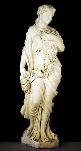 CARVED MARBLE FIGURE OF WOMAN SWAG