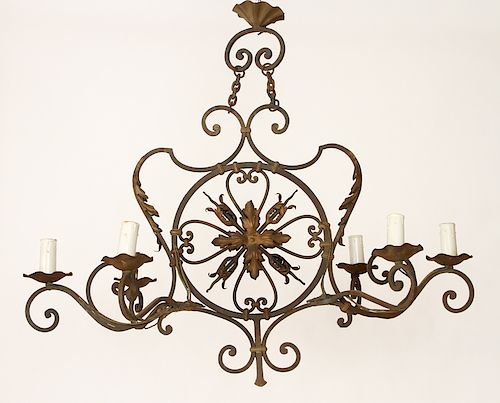 FRENCH WROUGHT IRON SIX LIGHT CHANDELIER 38ac94