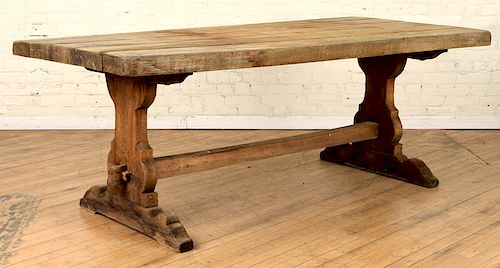 ANTIQUE OAK MONASTERY TRESTLE TABLE