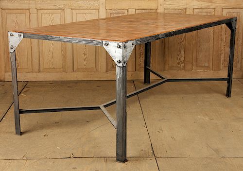 LARGE IRON TABLE PARQUETRY WOOD