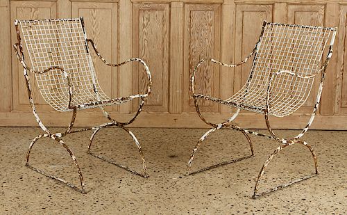 PAIR WROUGHT IRON GARDEN CHAIRS 38acc0
