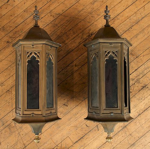 PAIR OF BRONZE GOTHIC STYLE WALL