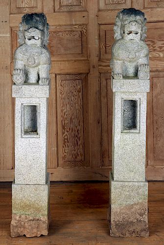 PAIR CARVED GRANITE POSTS WITH 38ad03