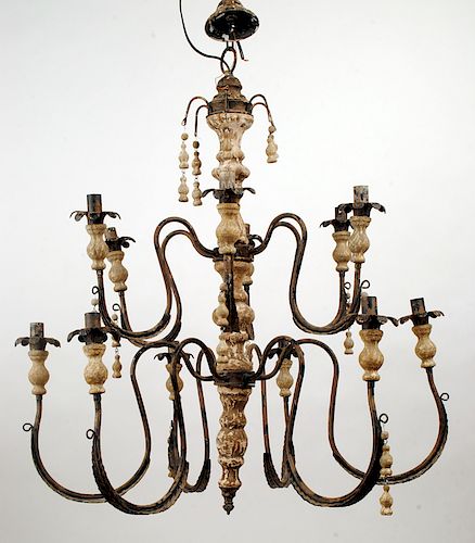 FRENCH IRON AND WOOD CHANDELIERA 38ad0b
