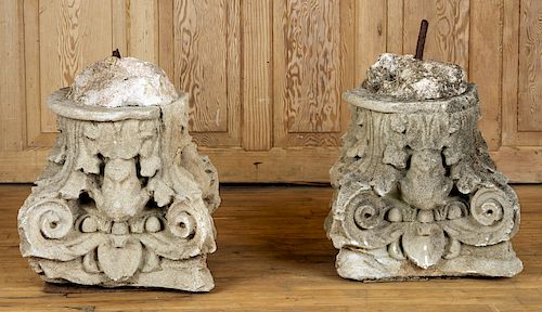 PAIR CAST STONE CORINTHIAN CAPITALS 38ad27