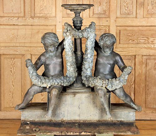 BRONZE GARDEN FOUNTAIN TWO PUTTO 38ad5a