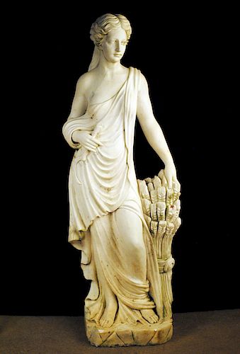 CARVED MARBLE FIGURE OF WOMAN DEPICTING