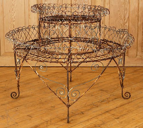 ROUND WROUGHT IRON TWO TIER PLANT