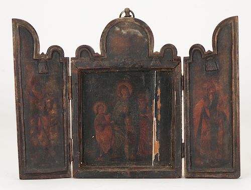 GREEK OR RUSSIAN TRIPTYCH ICONGreek