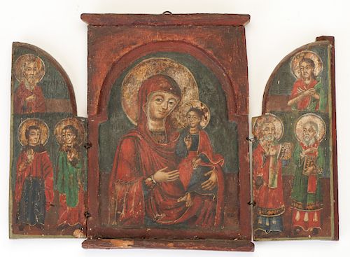 GREEK TRIPTYCH ICON OF THE VIRGIN