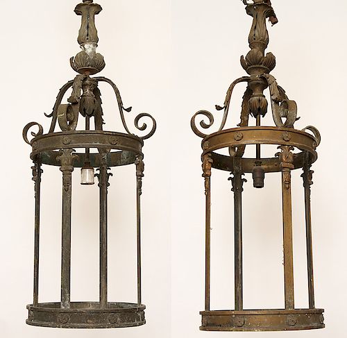 PAIR BRONZE NEOCLASSICAL LANTERN