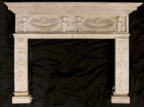 CARVED CARERRA MARBLE FIREPLACE 38add1