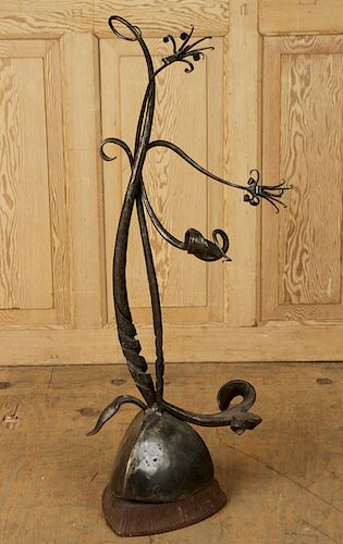 ABSTRACT IRON SCULPTURE ON CARVED 38ae2a