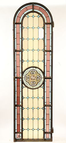 ARCHED TOP LEADED PAINTED GLASS