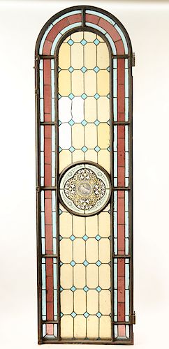 ARCHED TOP LEADED PAINTED GLASS