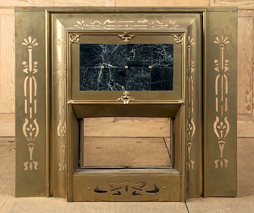 ART NOUVEAU BRASS AND MARBLE FIREPLACE 38aeb3