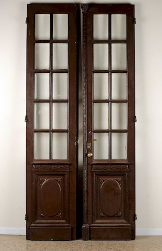 PAIR OAK DOORS WITH BEVELED GLASS