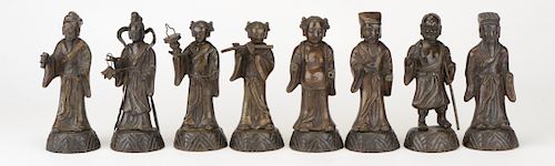 GROUP OF EIGHT CHINESE BRONZE FIGURESGroup