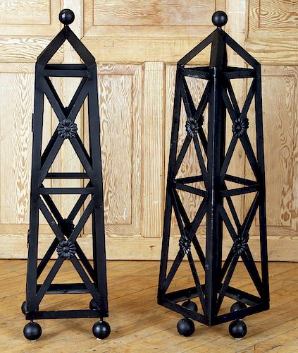 PAIR PAINTED STEEL GARDEN OBELISKS