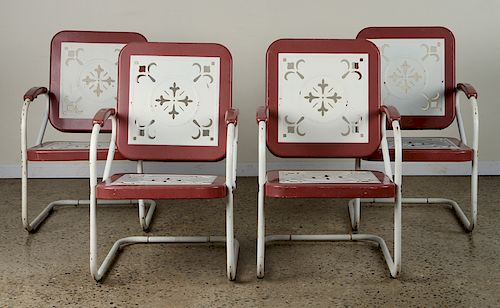 FOUR VINTAGE METAL SPRING CHAIRSA