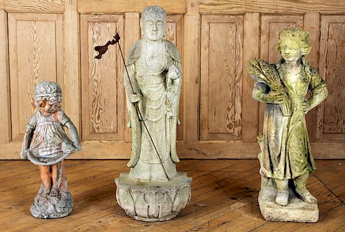 THREE CAST STONE FIGURAL GARDEN 38af05