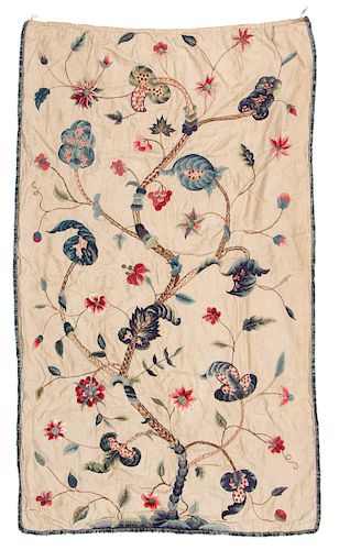 ANTIQUE WOOL EMBROIDERED COVERLET,