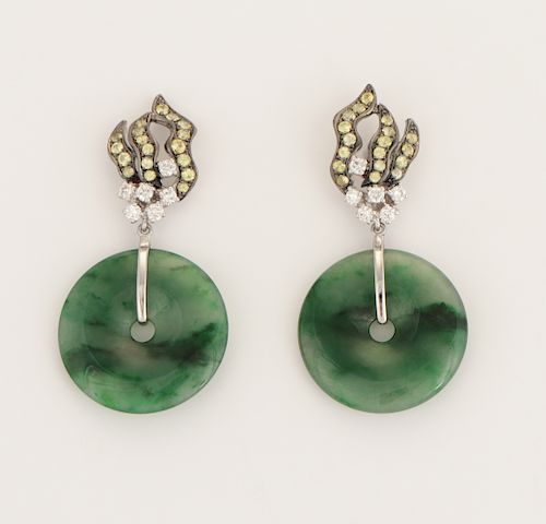 SIFEN CHANG DIAMOND AND JADE EARRINGSDangle 38af42