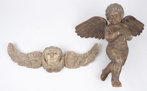 TWO FILIPINO CARVED WOOD PUTTI