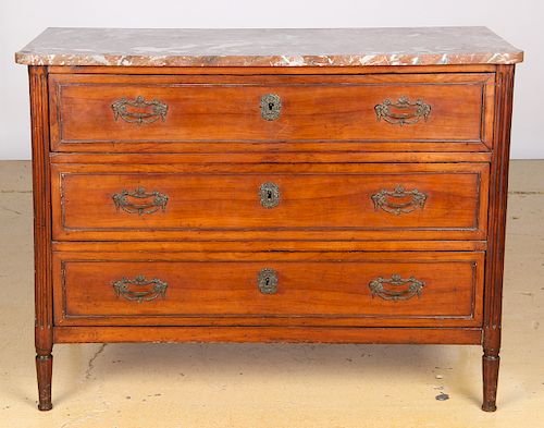 CONTINENTAL WALNUT MARBLE TOP COMMODE,