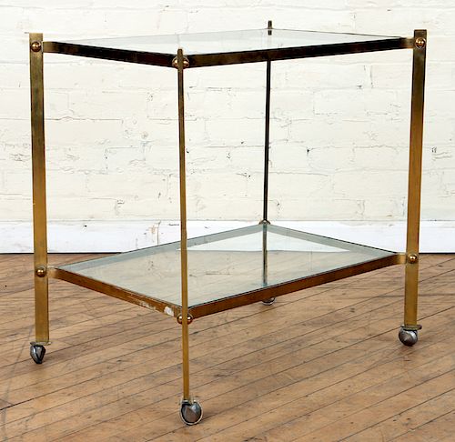 BRONZE TWO TIER SIDE TABLE ON CASTERS