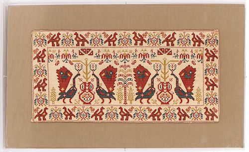 ANTIQUE EMBROIDERED TEXTILE PANEL,