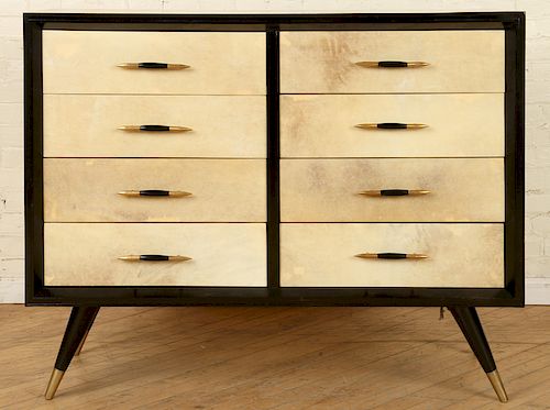 8 DRAWER EBONIZED AND PARCHMENT 38b025
