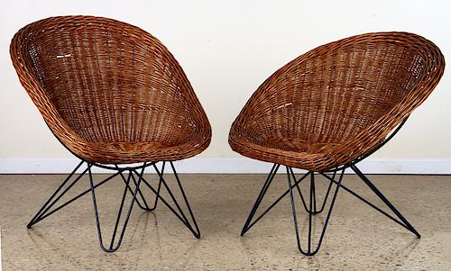 PAIR FRENCH RATTAN AND IRON CHAIRS