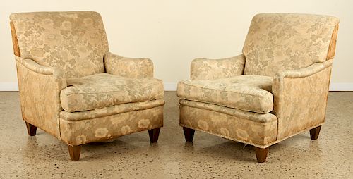 PAIR UPHOLSTERED ARM CHAIRS MANNER