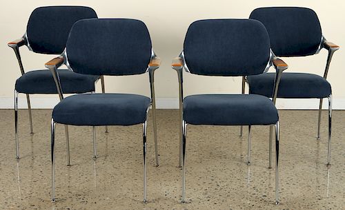 SET 4 WOOD CHROME CHAIRS UPHOLSTERED