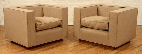 PAIR CUBE FORM CLUB CHAIRS MANNER