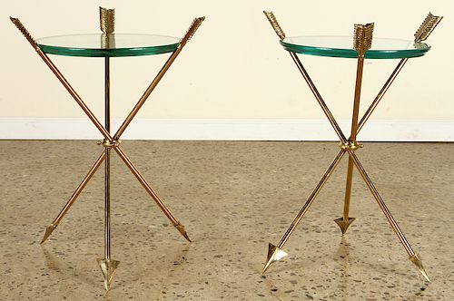 PAIR BRASS GLASS ENDS TABLES MANNER