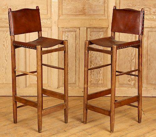 PAIR OAK LEATERH DANISH BAR STOOLS 38b0e7