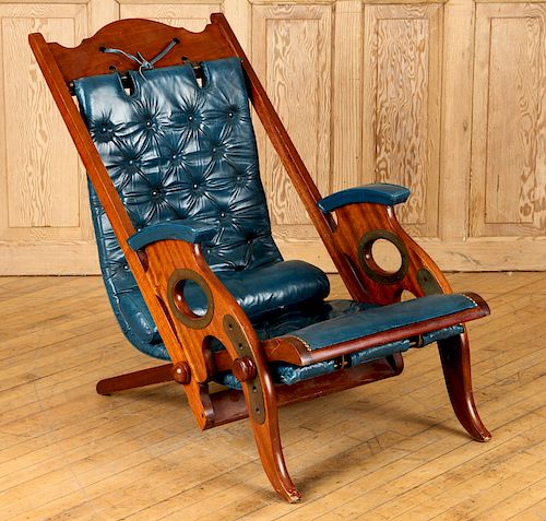 ADJUSTABLE MAHOGANY CAMPAIGN STYLE CHAIR