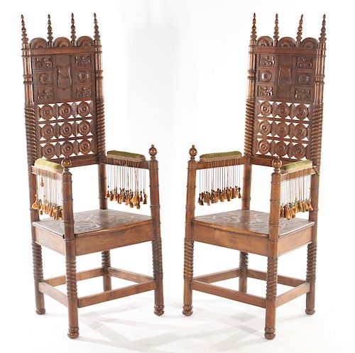 PAIR CARVED WALNUT MOORISH STYLE