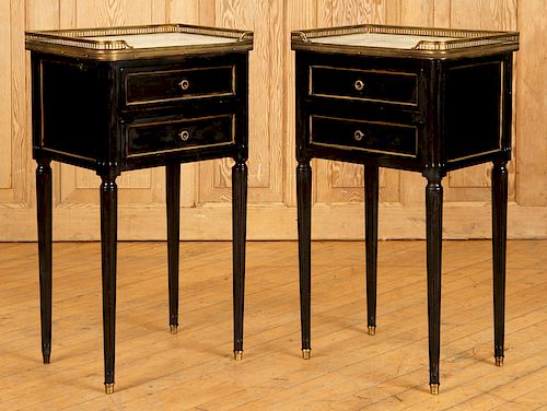 PAIR FRENCH EBONIZED MARBLE TOP 38b233