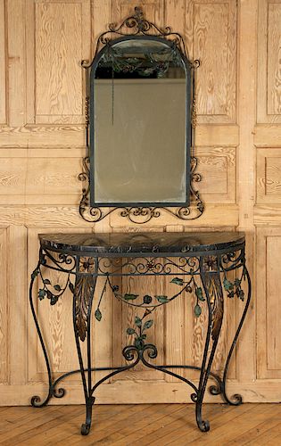 WROUGHT IRON MARBLE TOP CONSOLE