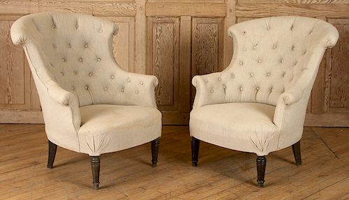 PAIR FRENCH NAPOLEON III CLUB CHAIRS