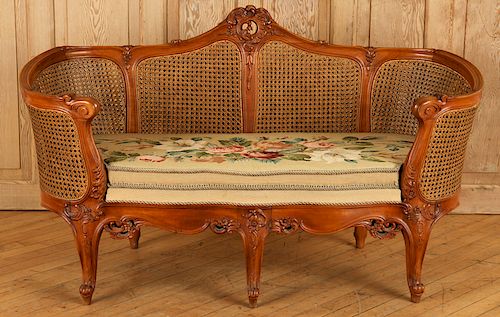 CARVED WOOD CANED SETTEE FLORAL 38b257