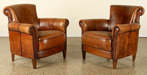 PAIR ENGLISH LEATHER ARM CHAIRS 38b27c