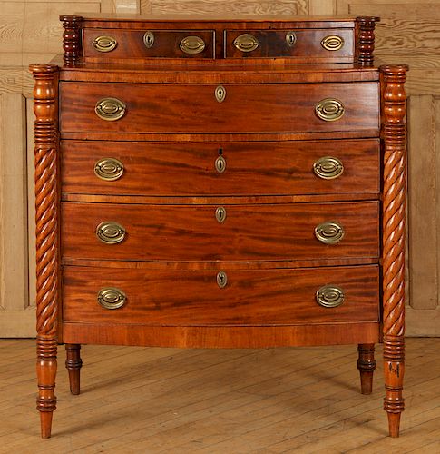 19TH C MAHOGANY SHERATON CHEST 38b290