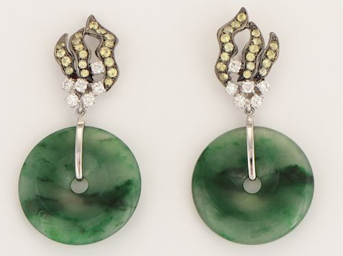 SIFEN CHANG DIAMOND AND JADE EARRINGSDangle