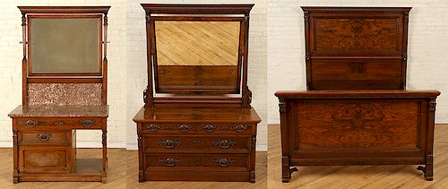 LATE 19TH C. AMERICAN BURL WALNUT BEDROOM