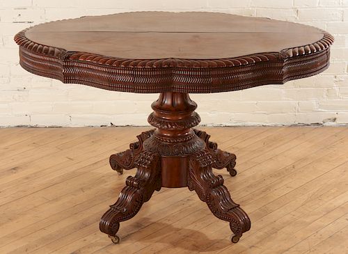 CARVED EMPIRE MAHOGANY CENTER TABLE 38b2ce