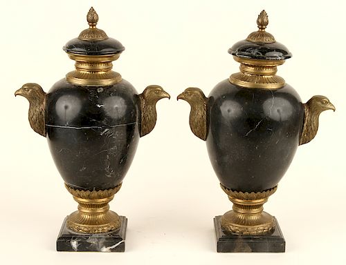 PAIR NEOCLASSICAL STYLE BLACK MARBLE